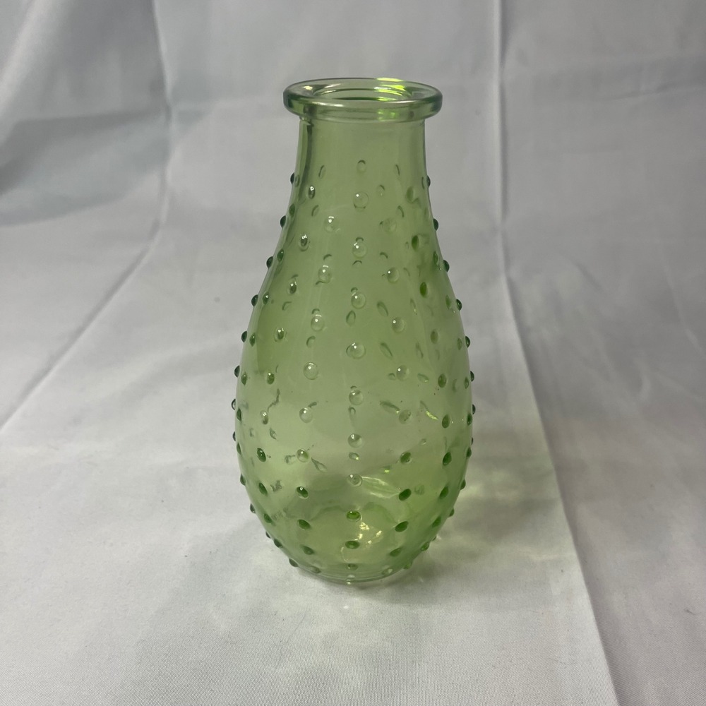 Vintage Green Hobnail Glass Bud Vase Decorative Lime Green Textured Flower Vase